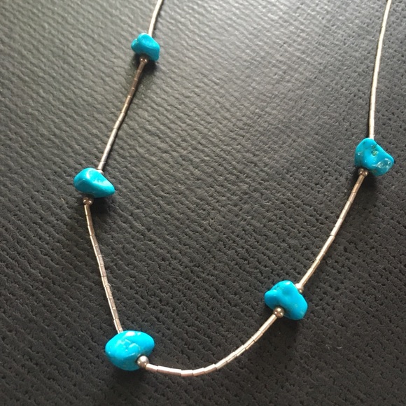 Vtg Silver Turquoise Necklace - Picture 1 of 7